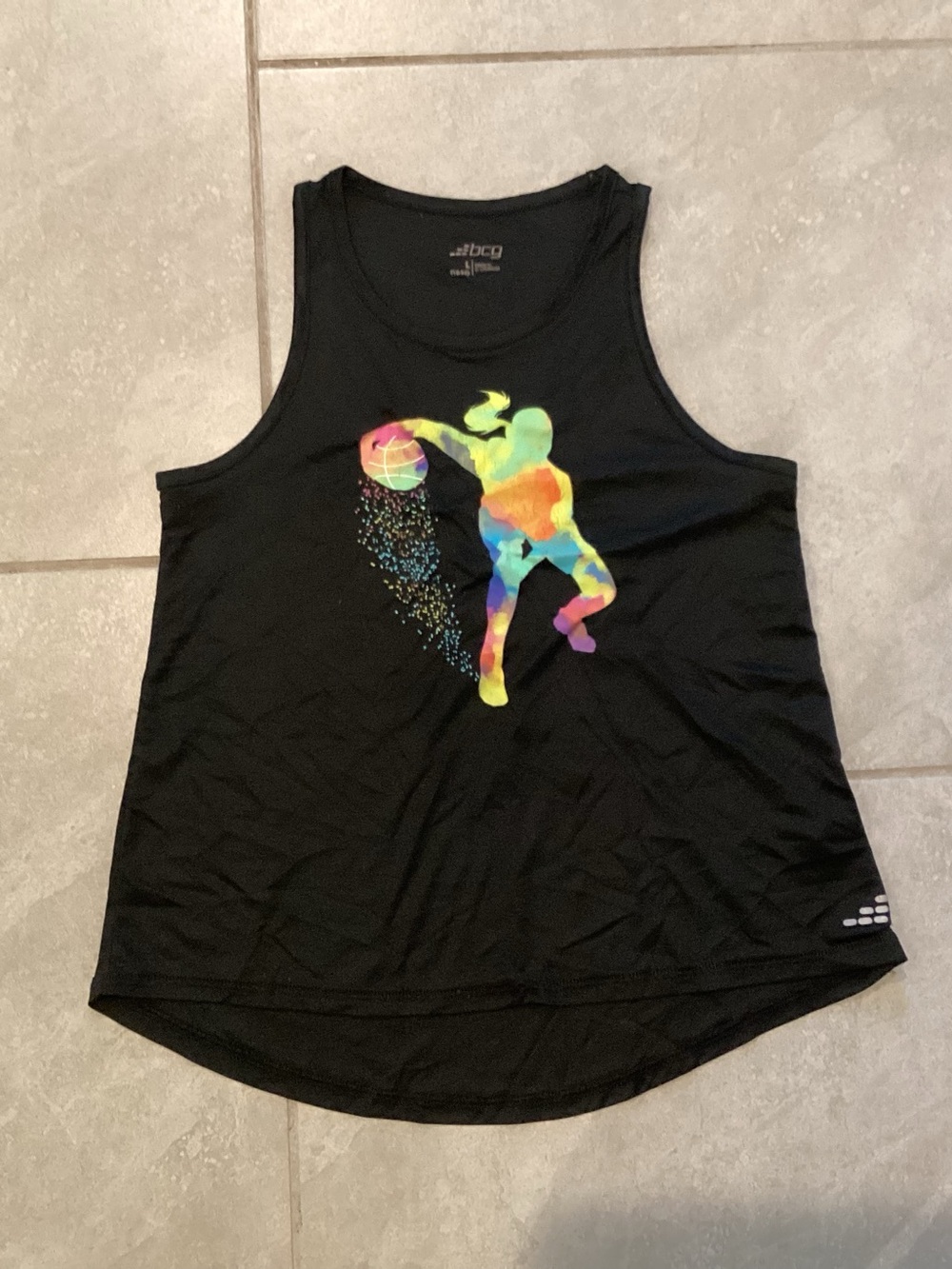 bcg Black Tank Top with Multicolor Basketball Graphic